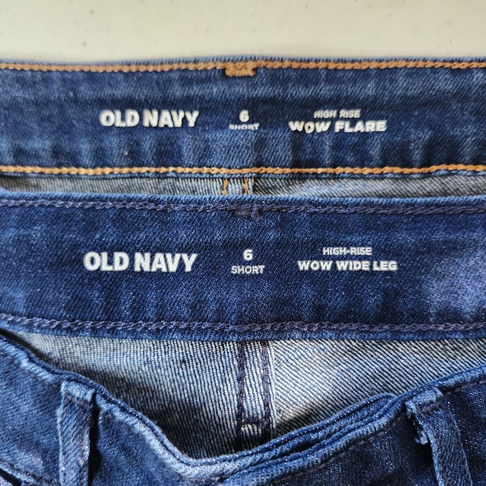 Lot of 2 Old Navy Jeans Size 6 Short High Rise Wide Leg & Flare Blue
